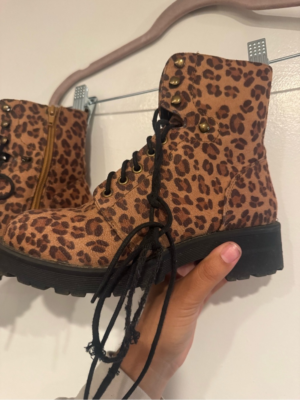 MIA Leopard Print Lace-Up Combat Boots Brown Black Size 7 - Picture 8 of 11